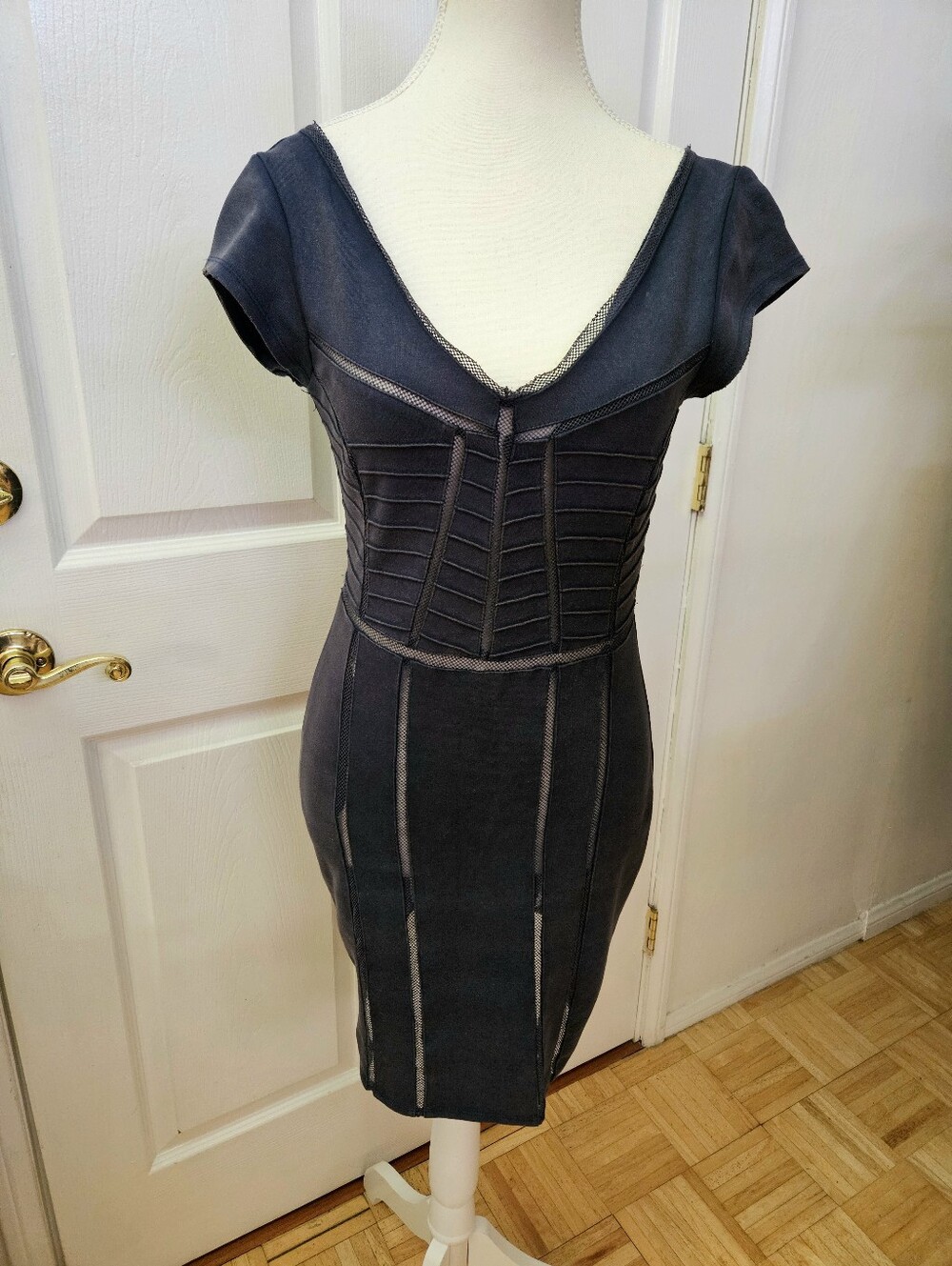 Demobaza Free People Lia Structured Denim Indigo Blue Fitted Bodycon Mini Dress